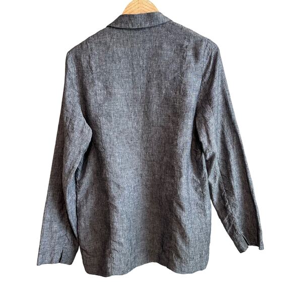 Saks Fifth Avenue Linen Open Front Unstructured Blazer Jacket Black/Grey M - Picture 7 of 11